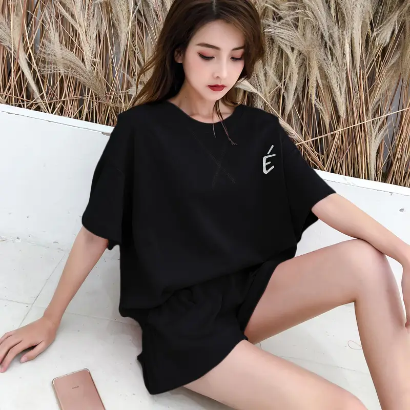 Women Black Loose Fit T-Shirt Shorts Set Spring Summer - Image 5