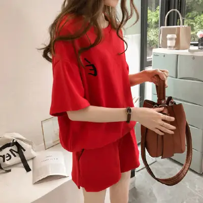 Women Black Loose Fit T-Shirt Shorts Set Spring Summer - Image 2