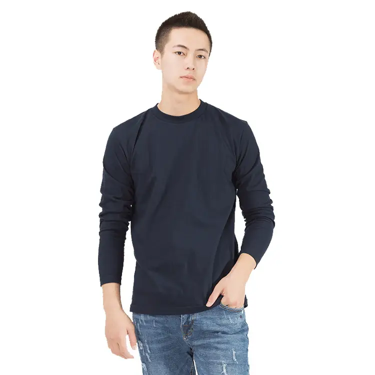 Black Cotton Long Sleeve Crewneck T-Shirt 250g - Image 9