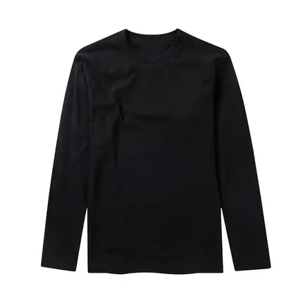 Black Cotton Long Sleeve Crewneck T-Shirt 250g - Image 3
