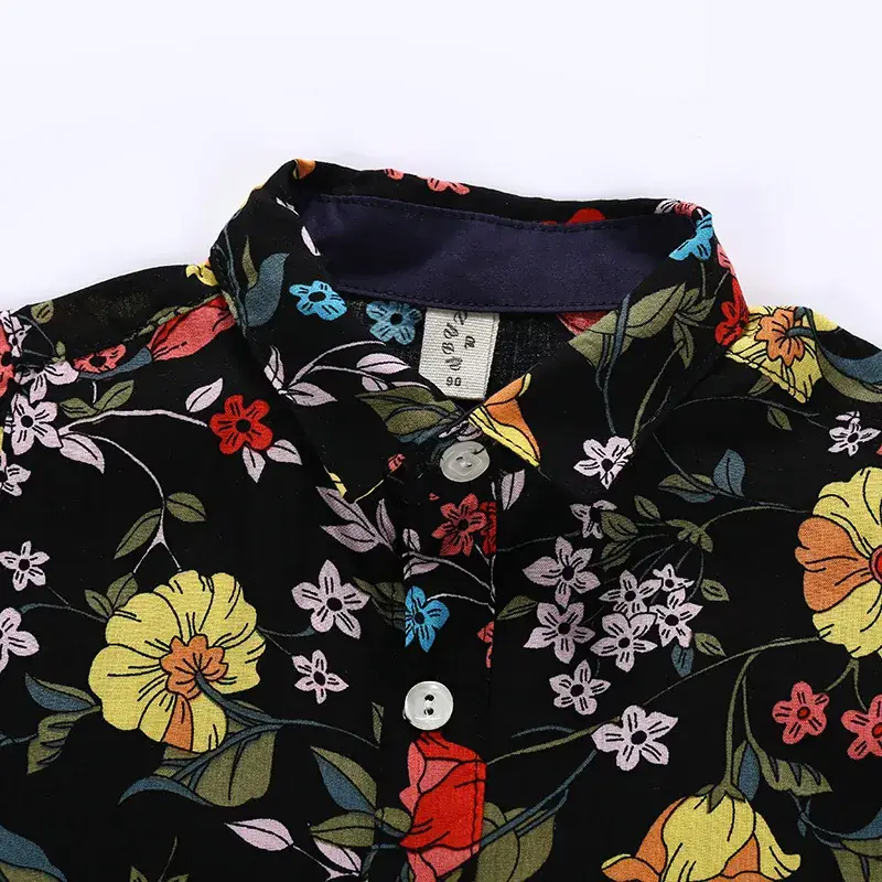 Children's Korean Style Floral Lapel Shirt Black 2024 - Image 2