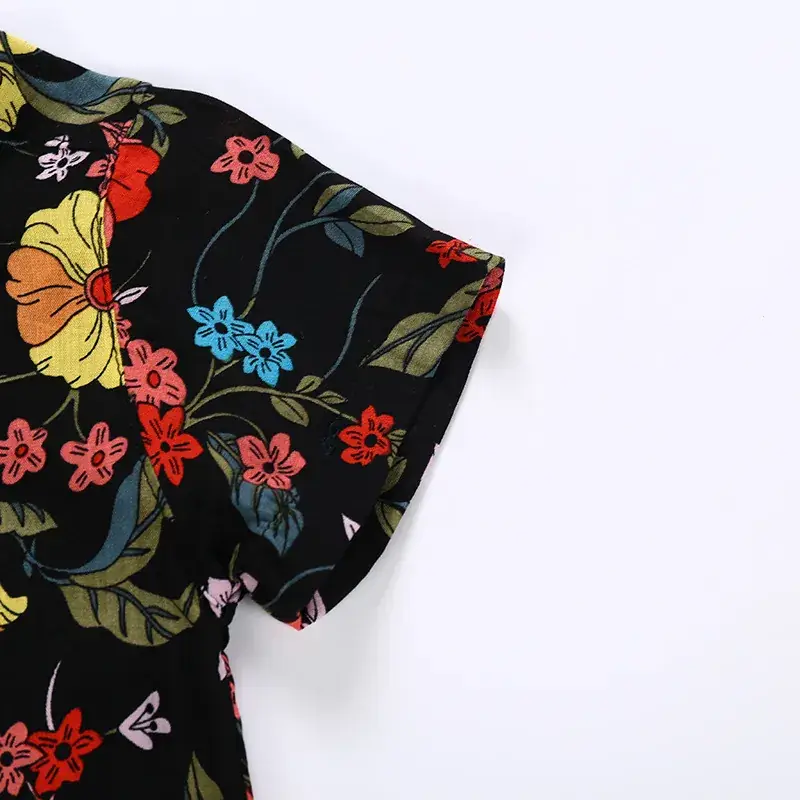 Children's Korean Style Floral Lapel Shirt Black 2024 - Image 4
