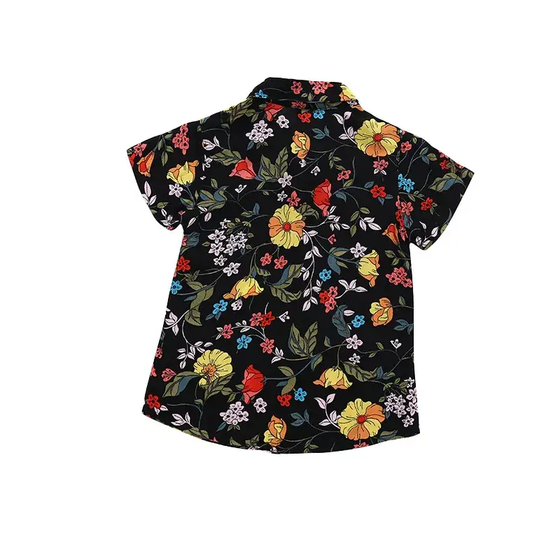 Children's Korean Style Floral Lapel Shirt Black 2024 - Image 5