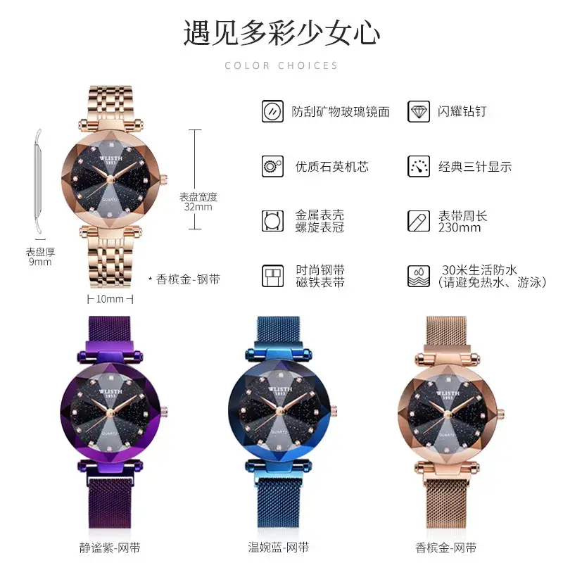 Women's Magnetic Watch Black Crystal Design - Image 5