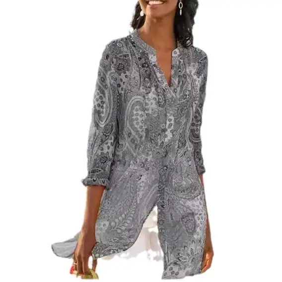 2020 Summer Women's Green Printed Long Shirt