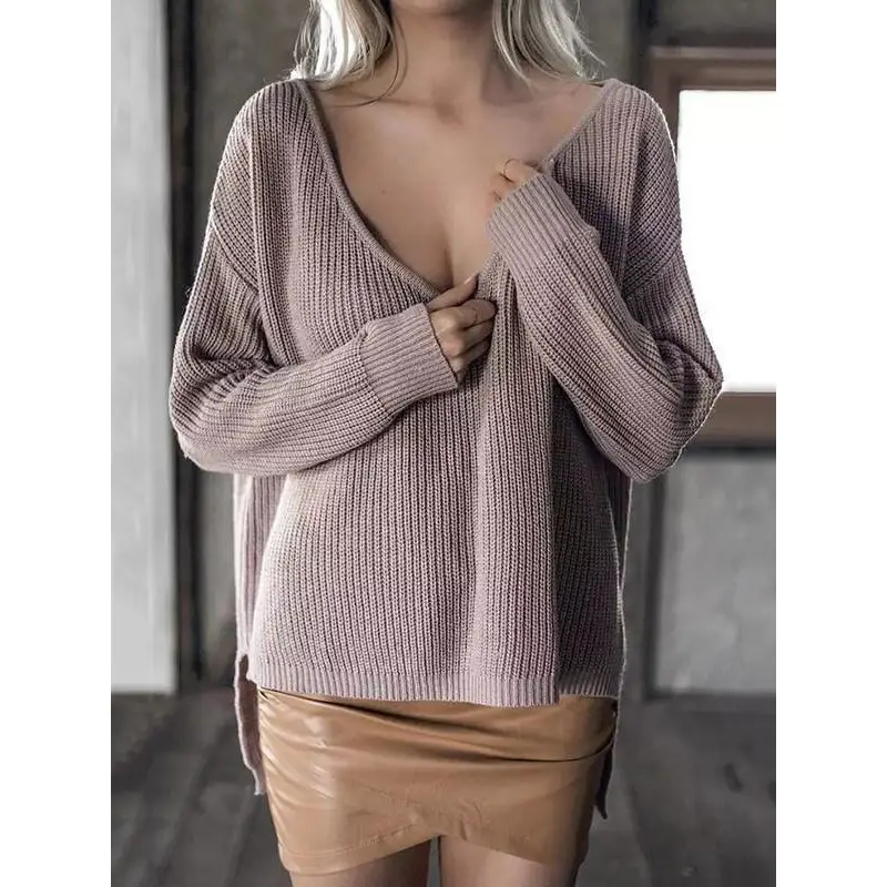 Women's Long Sleeve Knit Sweater Purple White Bottom Set - Image 4