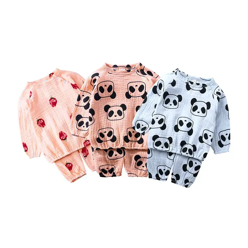 Children's Peach Strawberry Pajamas Set Cotton Linen