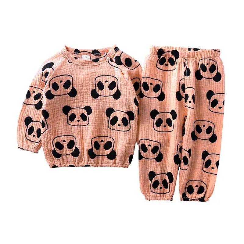 Children's Peach Strawberry Pajamas Set Cotton Linen