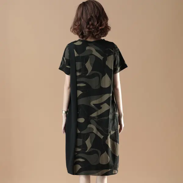 Black Camo Short Sleeve Dress for Women Plus Size - Image 3