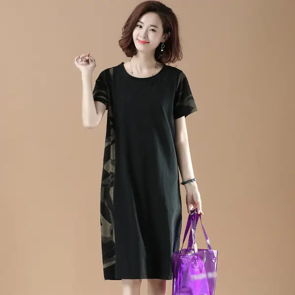 Black Camo Short Sleeve Dress for Women Plus Size - Image 4