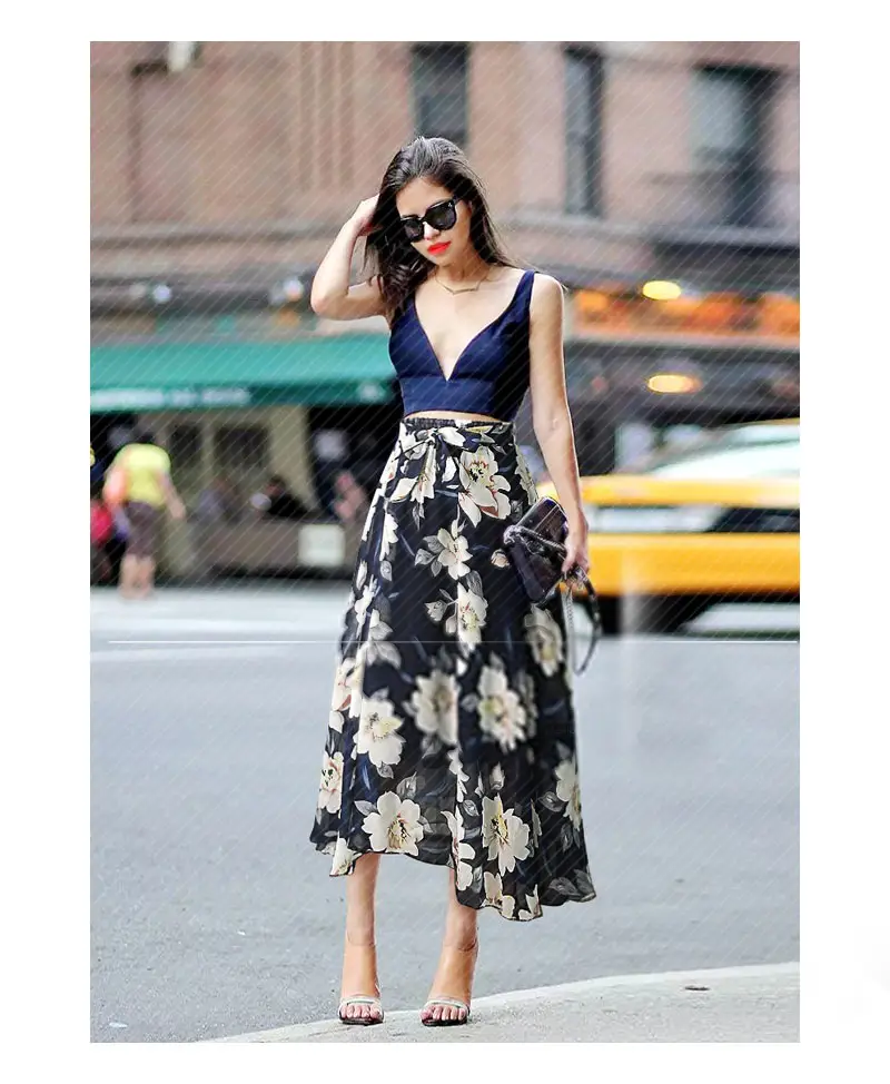 Floral Chiffon Skirt Large Size European Style — feature 1