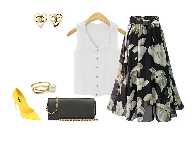 Floral Chiffon Skirt Large Size European Style — feature 4