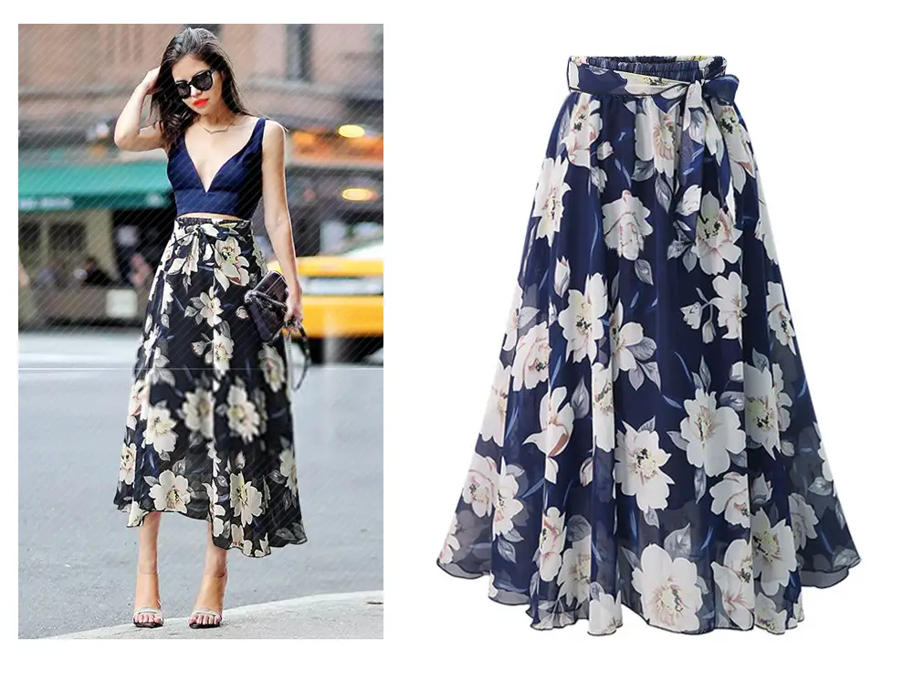 Floral Chiffon Skirt Large Size European Style — feature 5