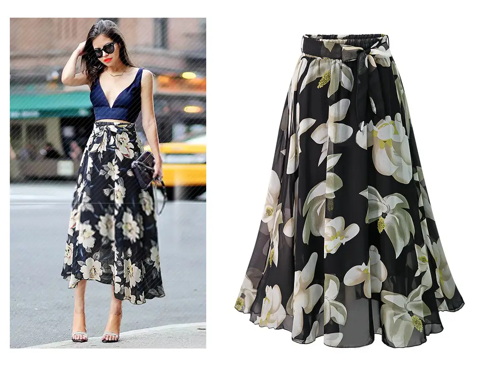 Floral Chiffon Skirt Large Size European Style — feature 6
