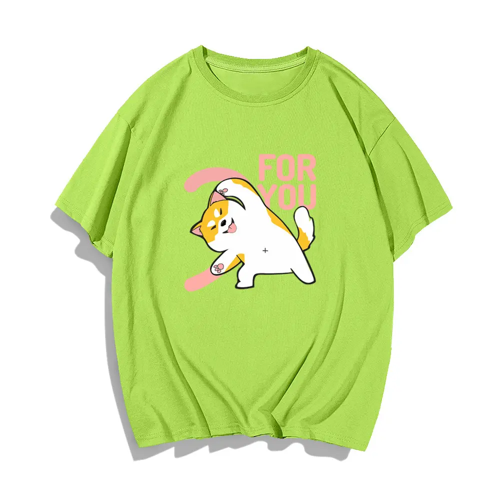 Men Women Summer Cartoon Cats Dogs Cotton T-Shirt Green - Image 5
