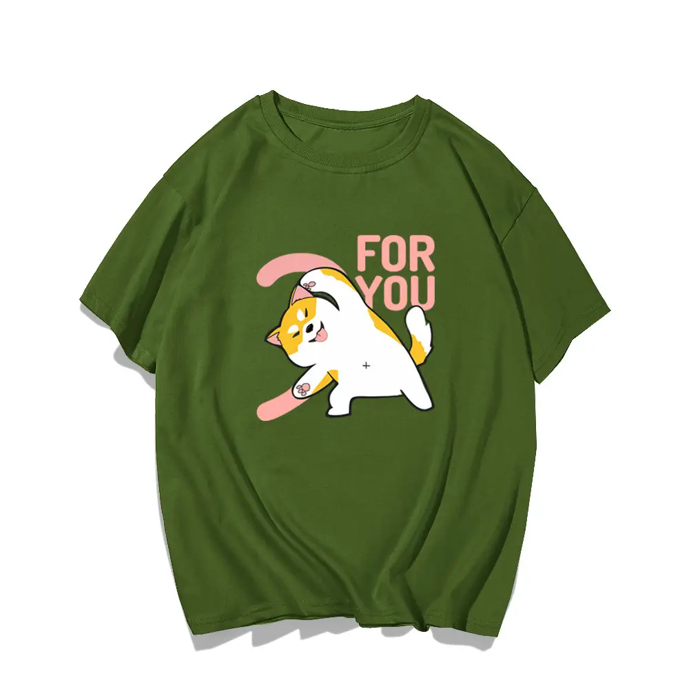 Men Women Summer Cartoon Cats Dogs Cotton T-Shirt Green - Image 6