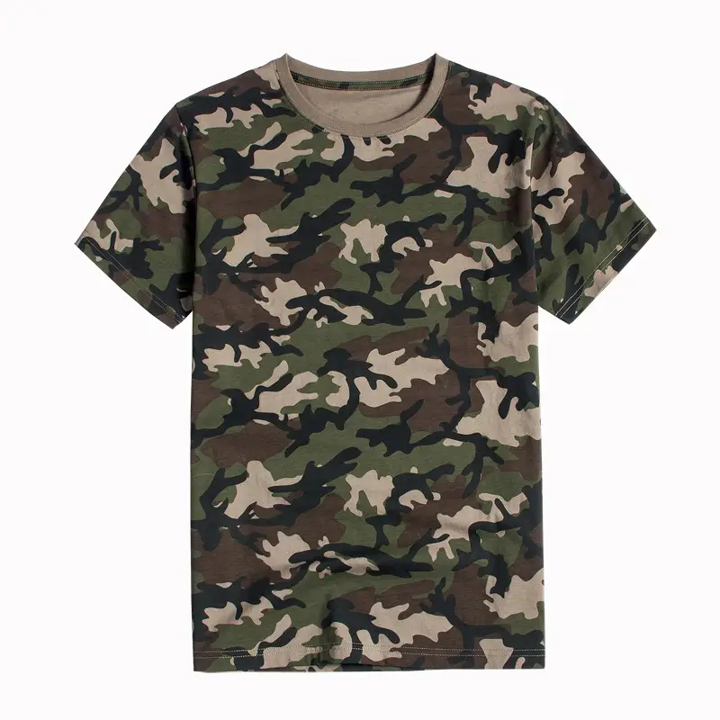 Men Camouflage Pure Cotton T-Shirt Short Sleeve Round Neck