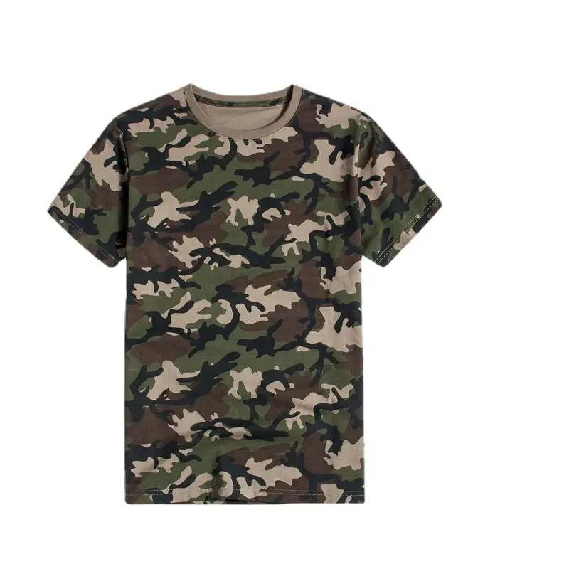 Men Camouflage Pure Cotton T-Shirt Short Sleeve Round Neck