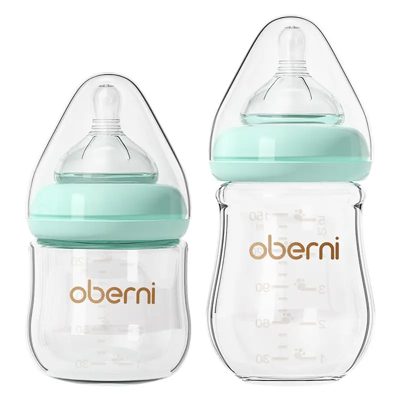 Oberney 150ML newborn glass bottle wide diameter anti-choking and anti-flatulence baby bottle baby 0-6 months