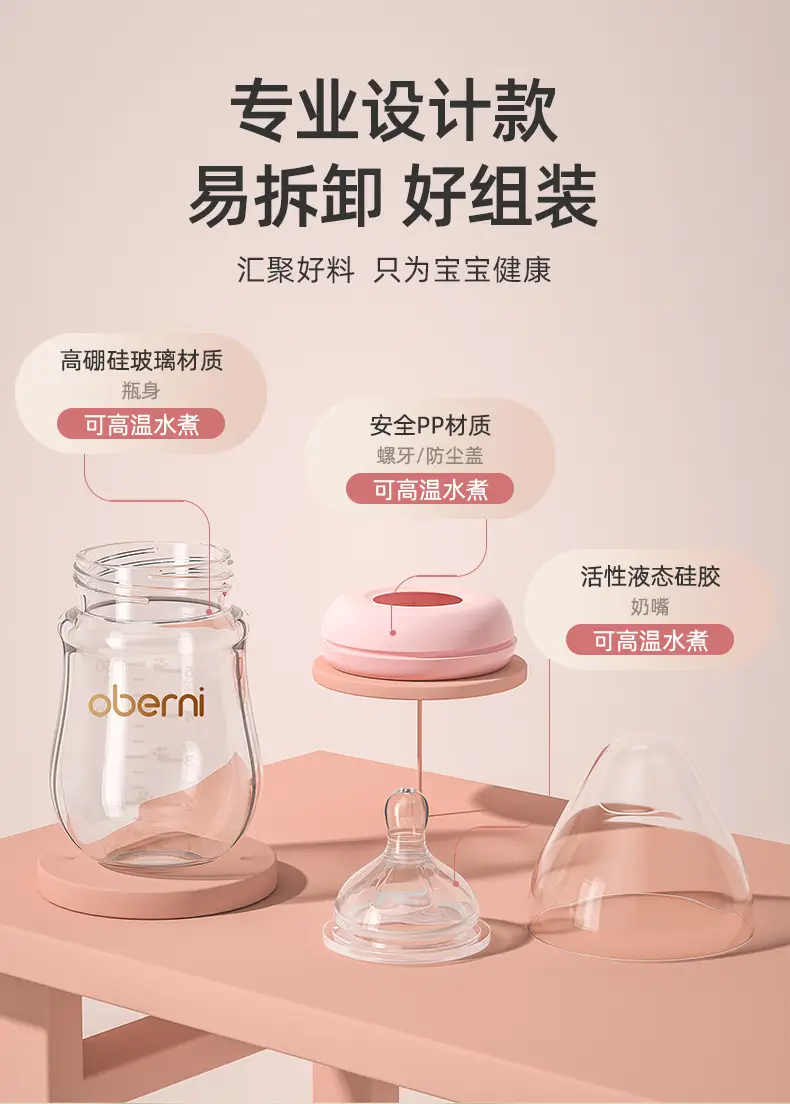 Oberney 150ML newborn glass bottle wide diameter anti-choking and anti-flatulence baby bottle baby 0-6 months — feature 11