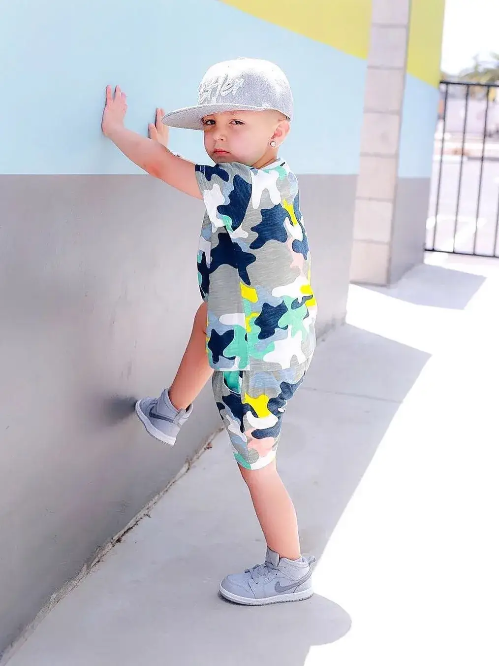 Summer Camo Kids Hoodie Shorts Set Ym008 - Image 4