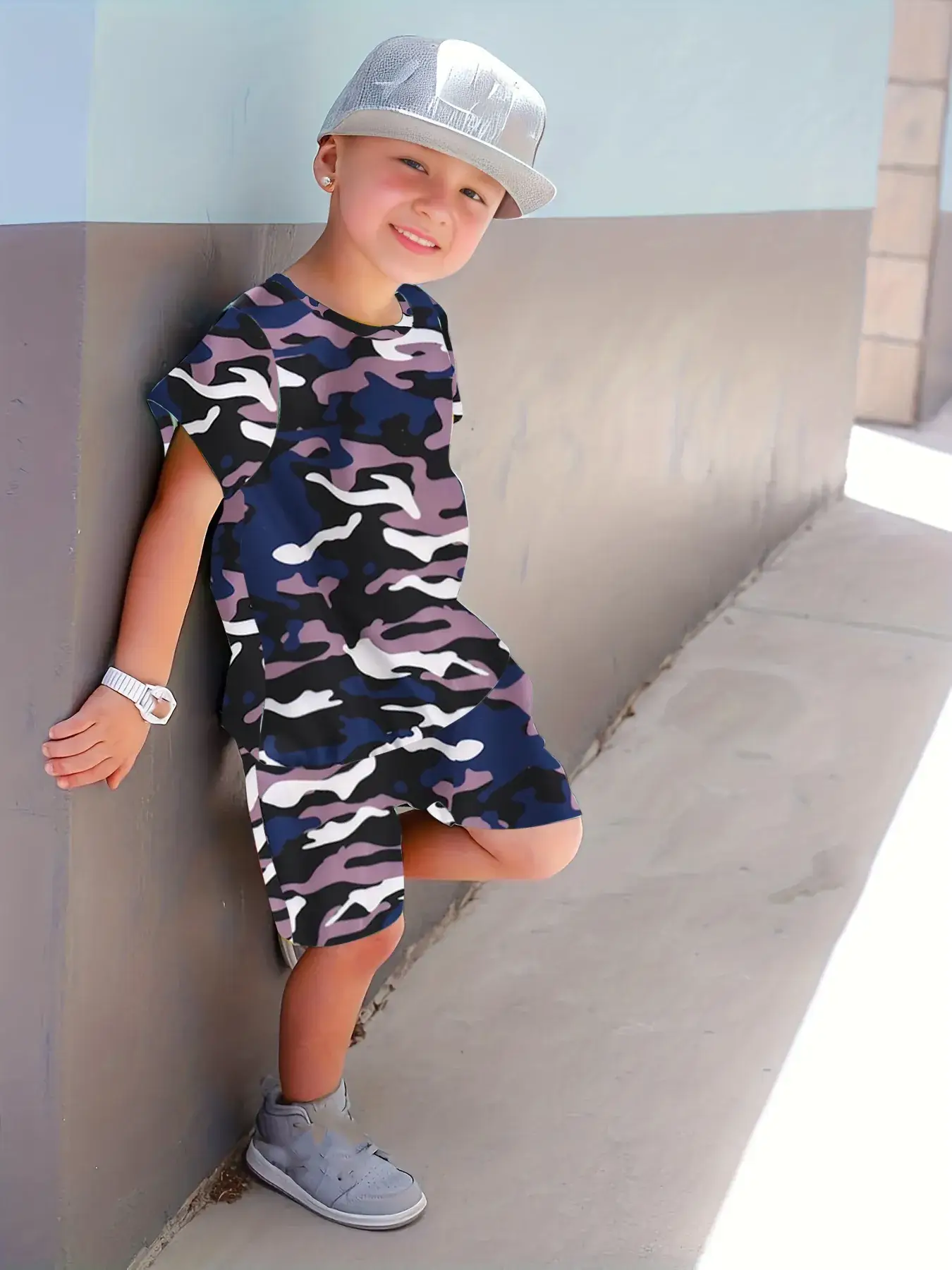Summer Camo Kids Hoodie Shorts Set Ym008 - Image 5
