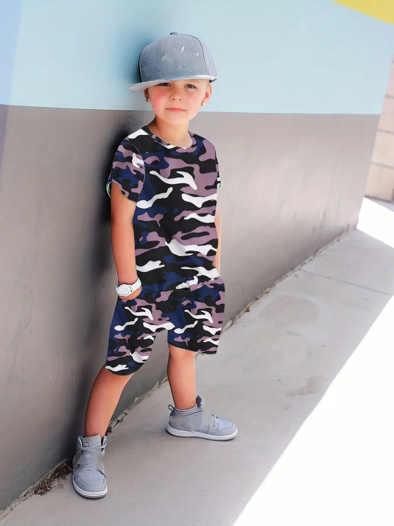 Summer Camo Kids Hoodie Shorts Set Ym008 - Image 6