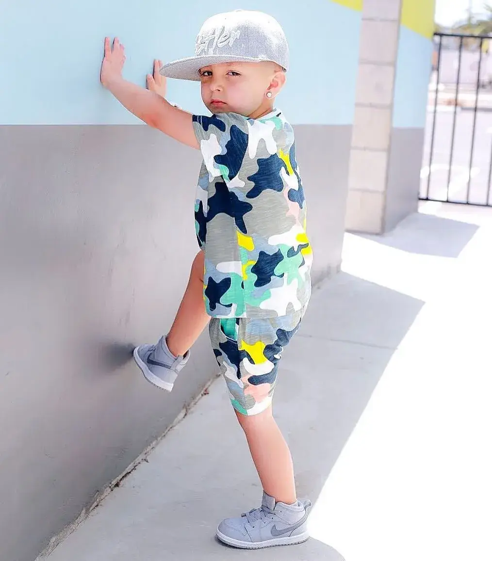 Summer Camo Kids Hoodie Shorts Set Ym008