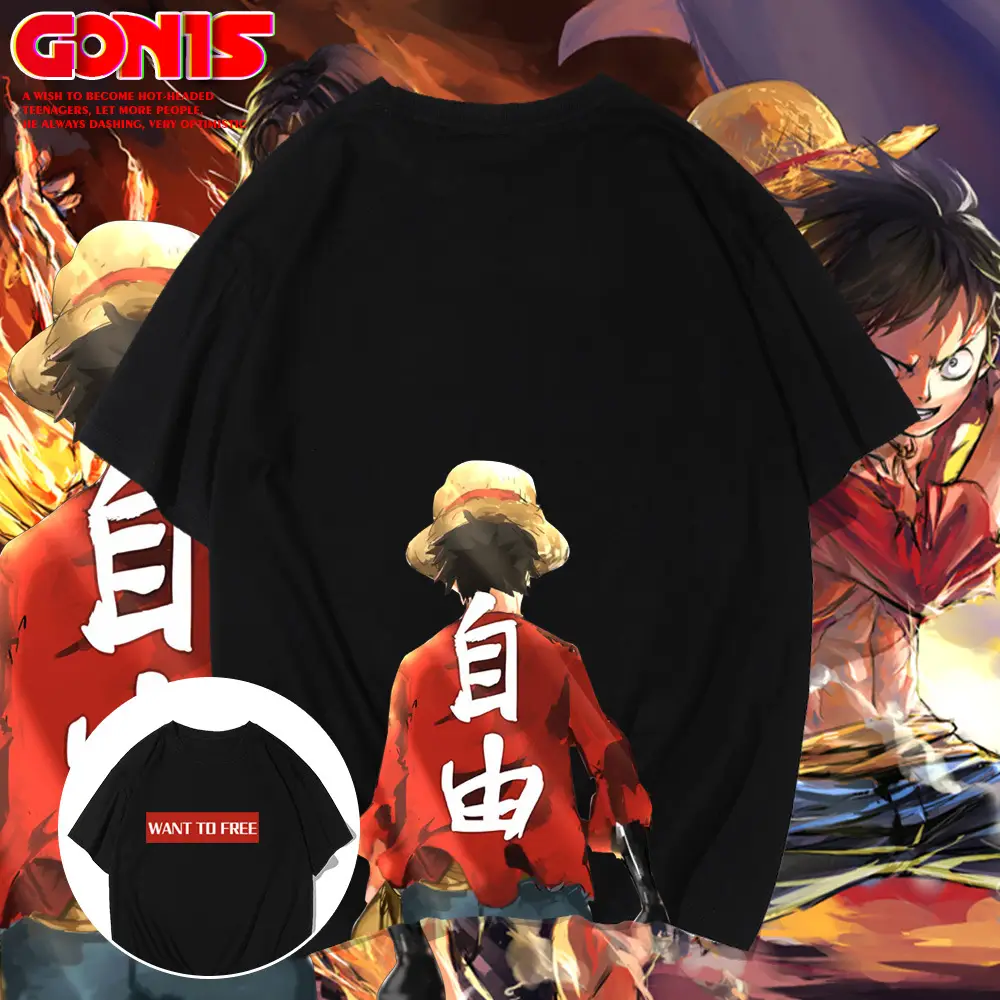 Men's One Piece Luffy Print T-Shirt White Loose Summer - Image 7