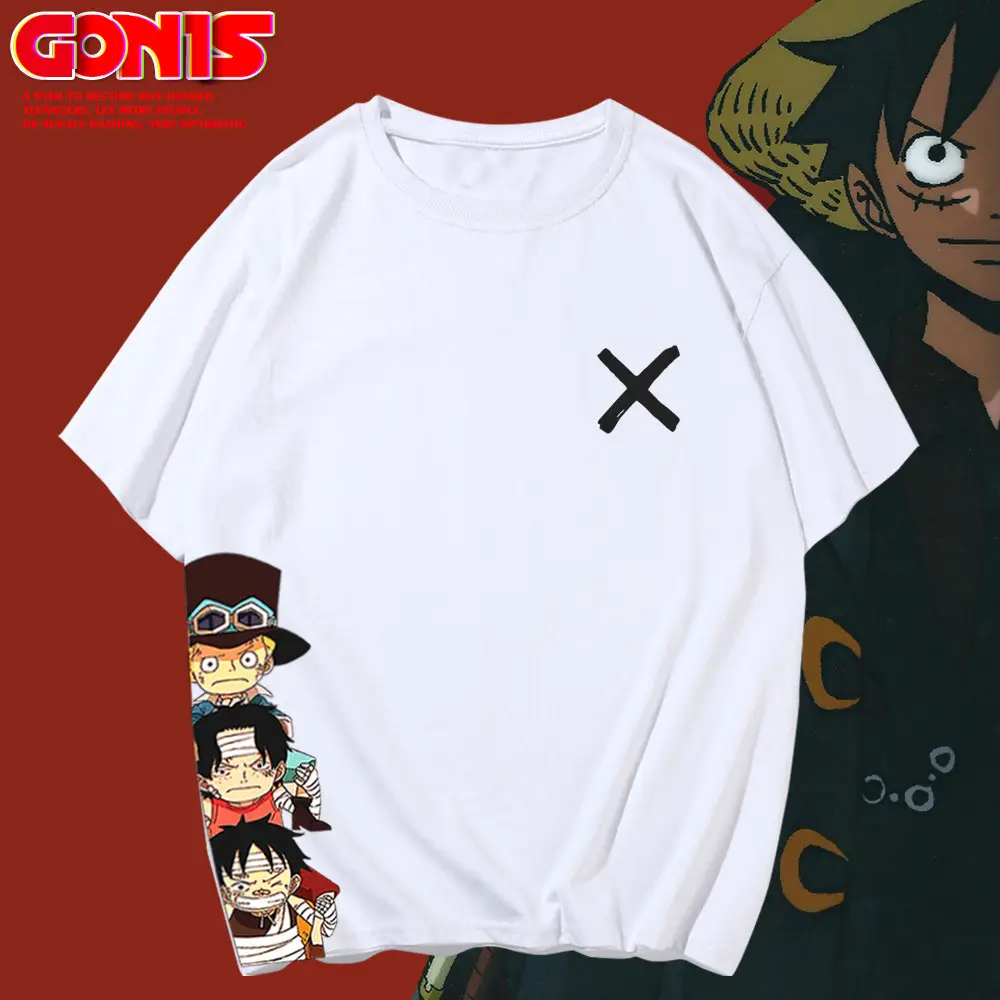 Men's One Piece Luffy Print T-Shirt White Loose Summer - Image 8