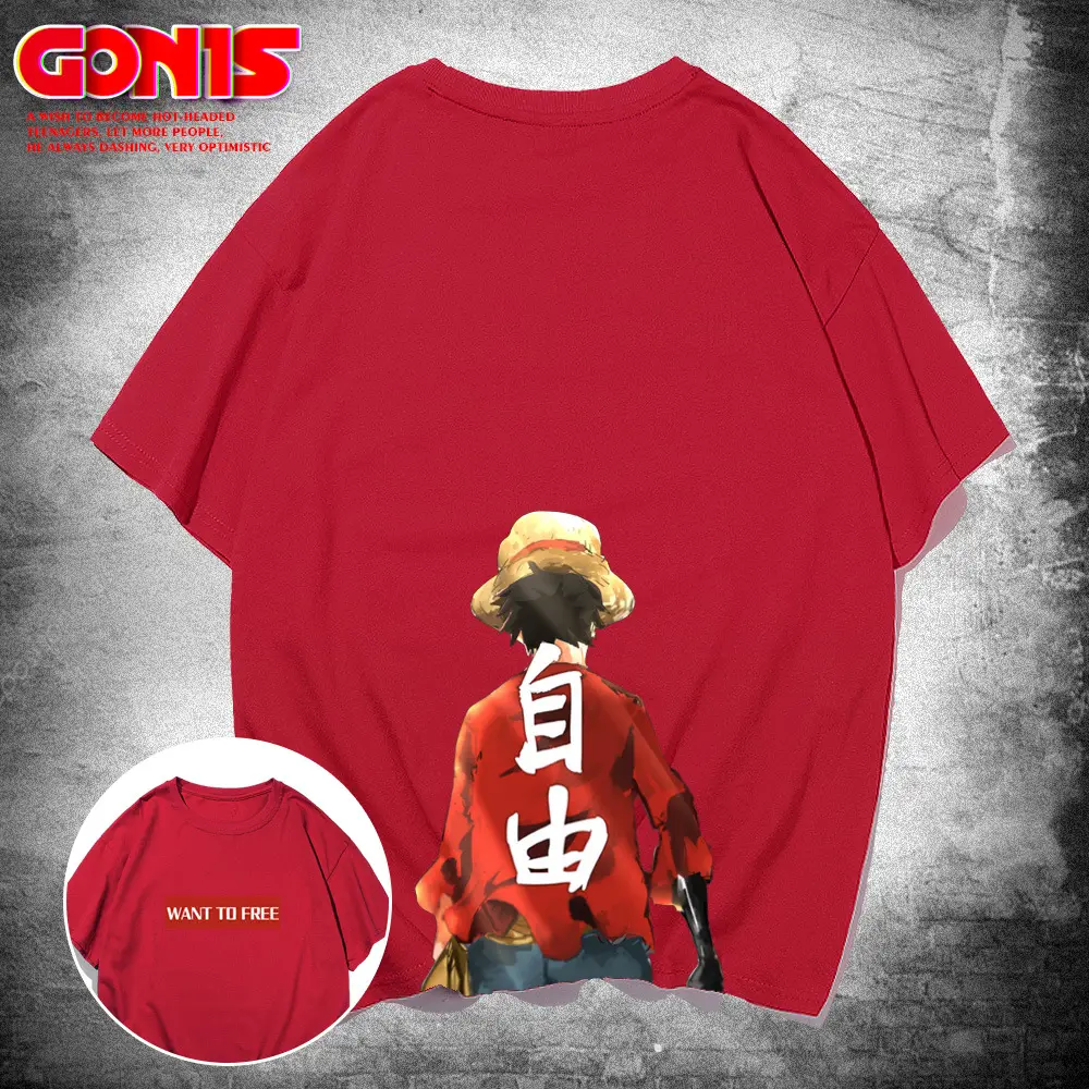 Men's One Piece Luffy Print T-Shirt White Loose Summer - Image 10
