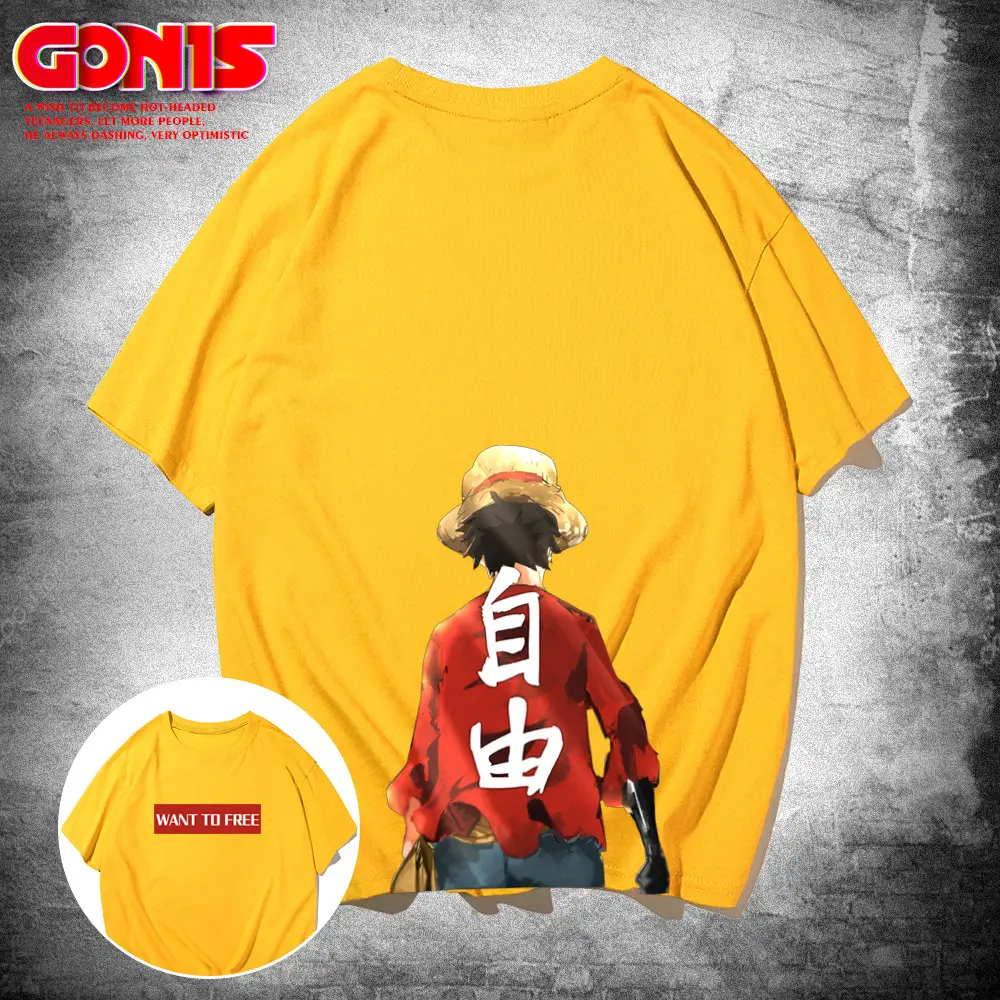 Men's One Piece Luffy Print T-Shirt White Loose Summer - Image 3