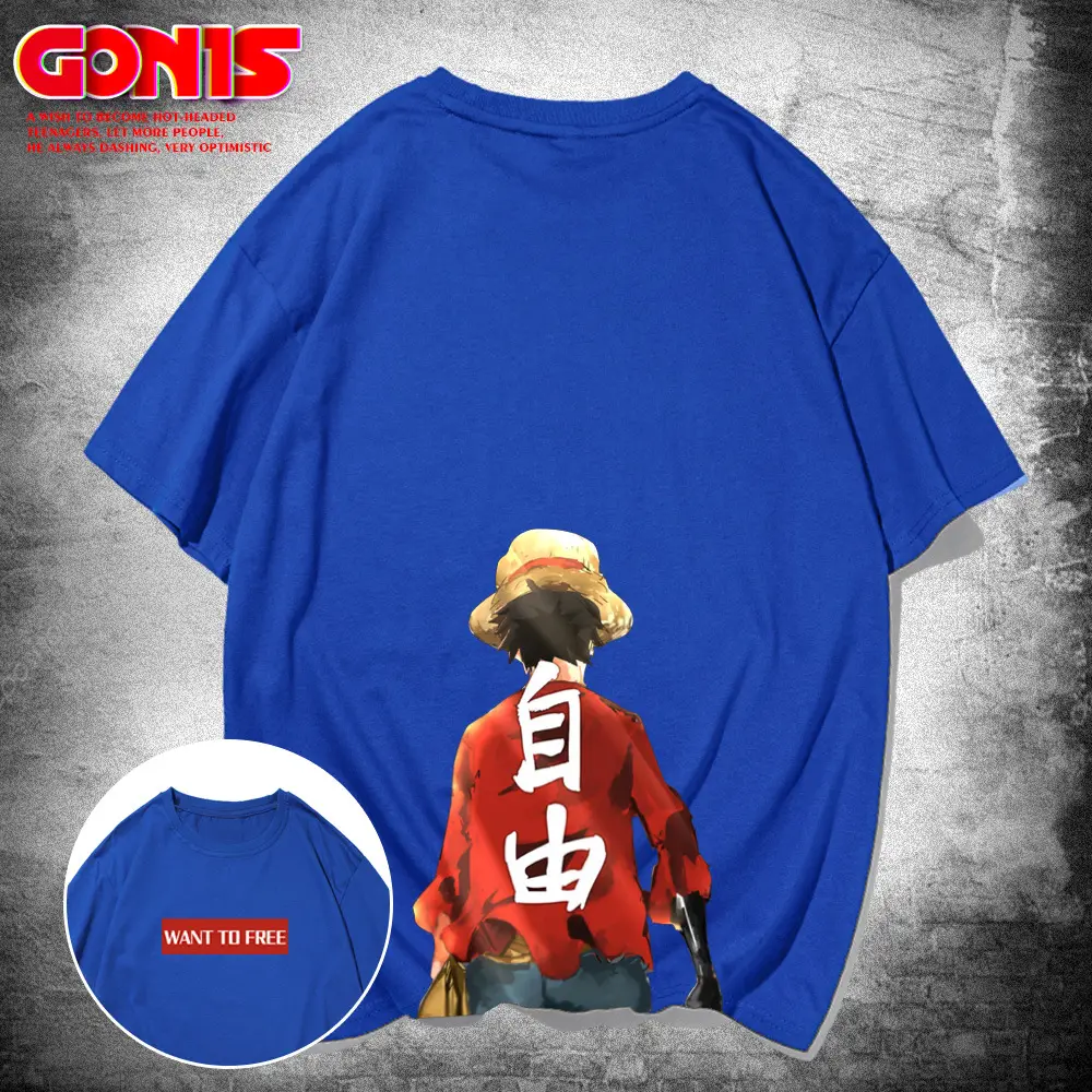 Men's One Piece Luffy Print T-Shirt White Loose Summer - Image 5
