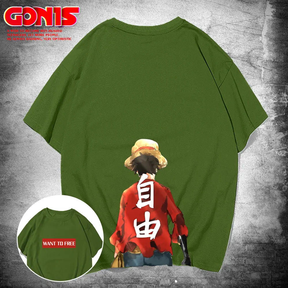 Men's One Piece Luffy Print T-Shirt White Loose Summer - Image 6