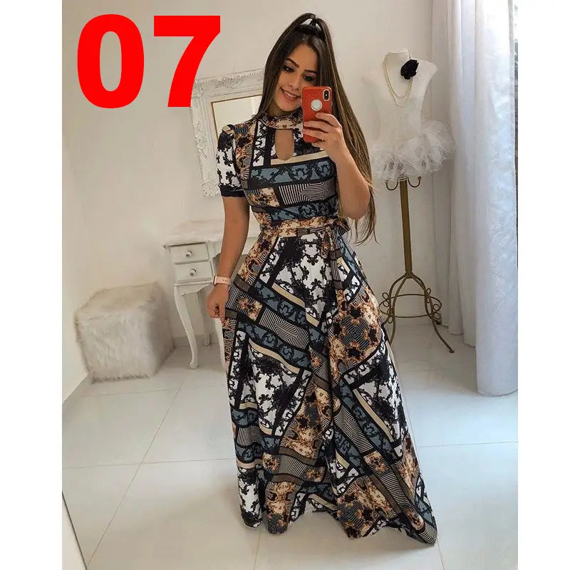 2025 Digital Print Flared Skirt Dress Yellow Red Floral - Image 2