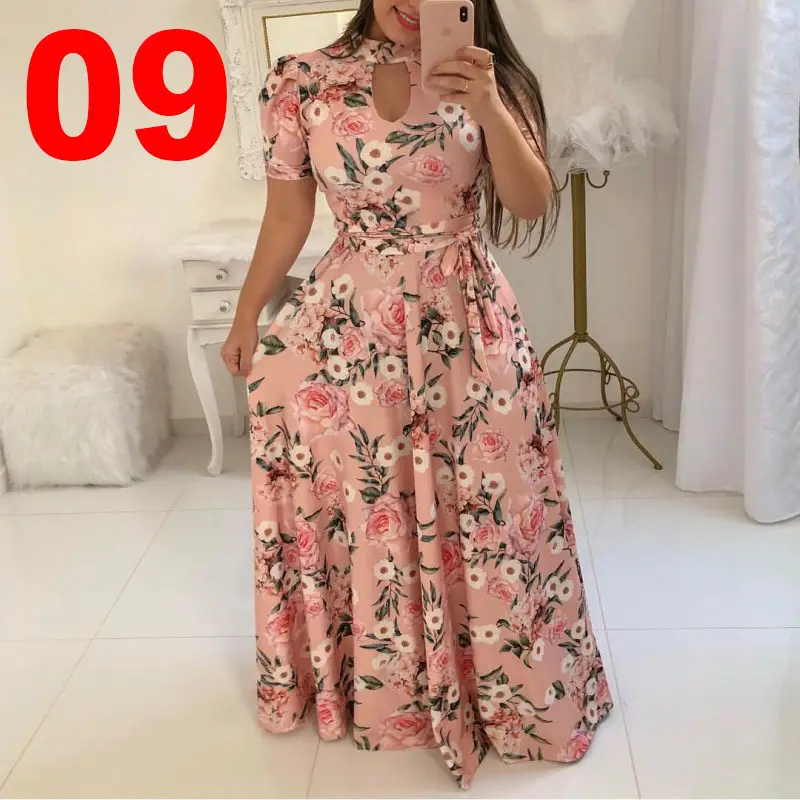 2025 Digital Print Flared Skirt Dress Yellow Red Floral - Image 3