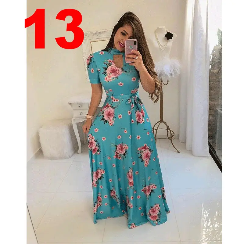 2025 Digital Print Flared Skirt Dress Yellow Red Floral - Image 5