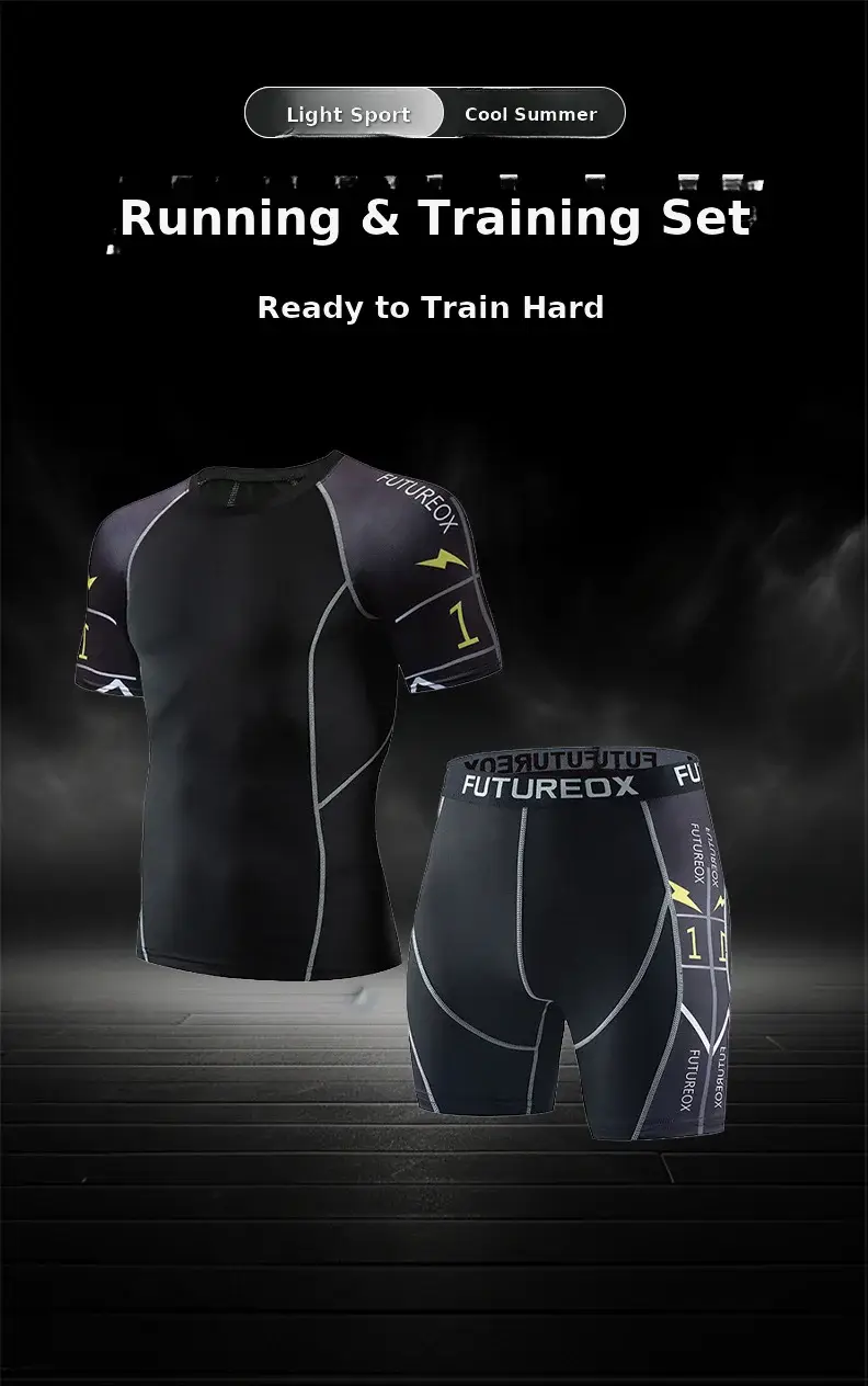 Men's Black FUTURE Stretchy Running Shorts & Top Set — feature 1