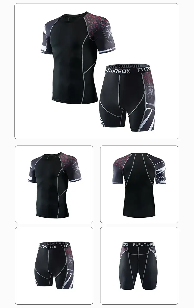 Men's Black FUTURE Stretchy Running Shorts & Top Set — feature 12