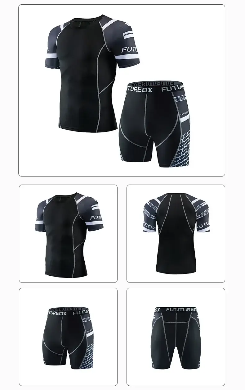 Men's Black FUTURE Stretchy Running Shorts & Top Set — feature 15