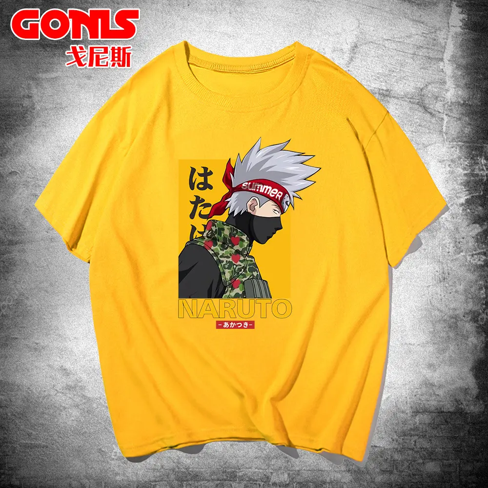 Men Naruto Graphic T-Shirt Yellow Short Sleeve - Image 3