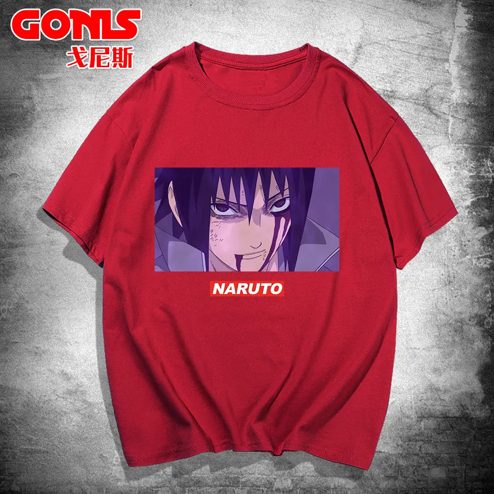 Men Naruto Anime T-Shirt Red Cotton Loose Fit - Image 9