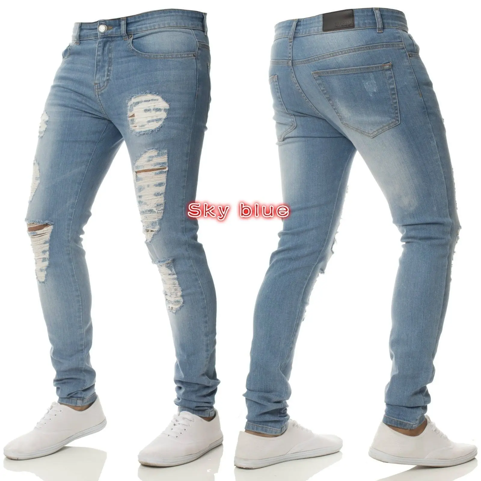 Men's Tight Denim Leggings Blue White Wash - Image 5