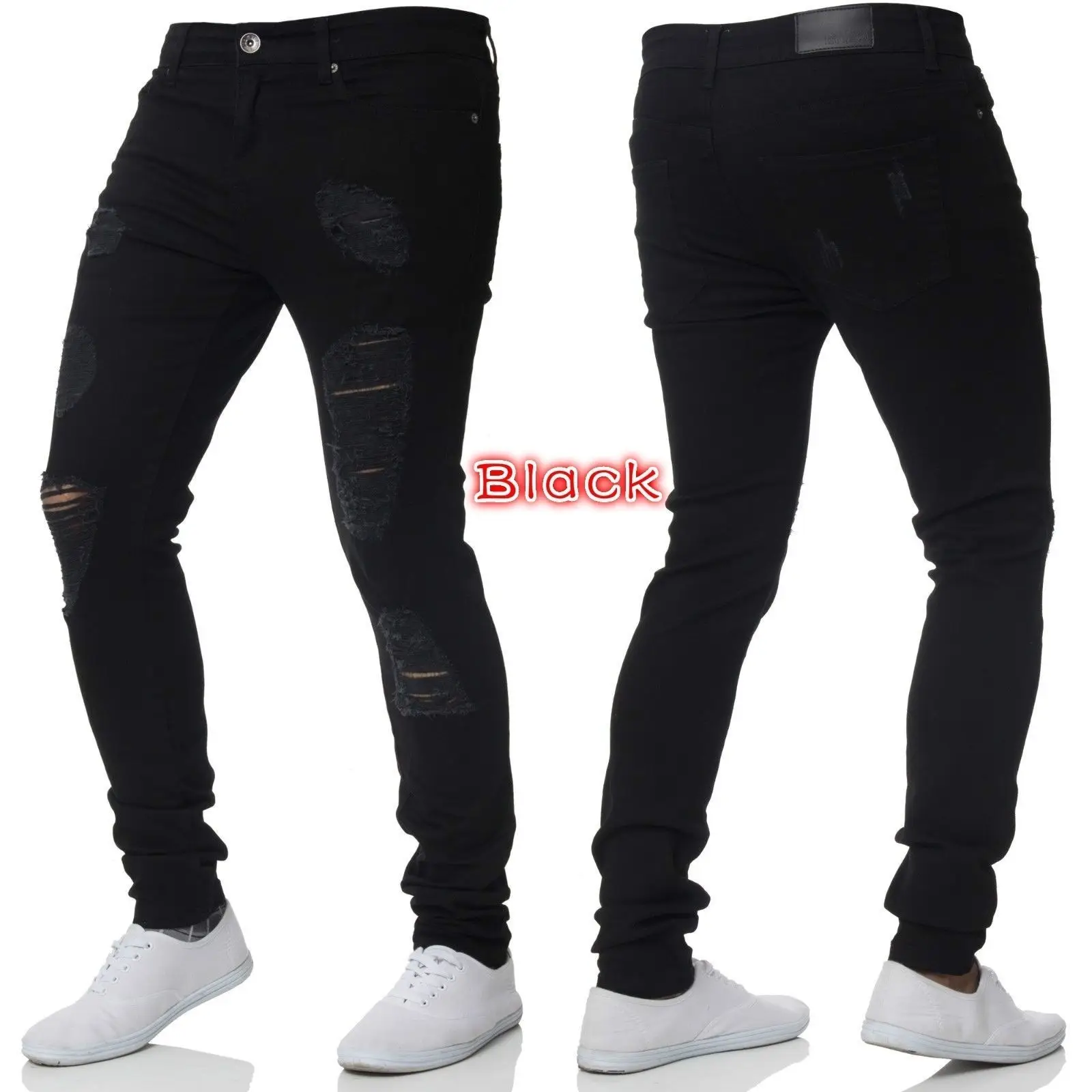 Men's Tight Denim Leggings Blue White Wash - Image 6