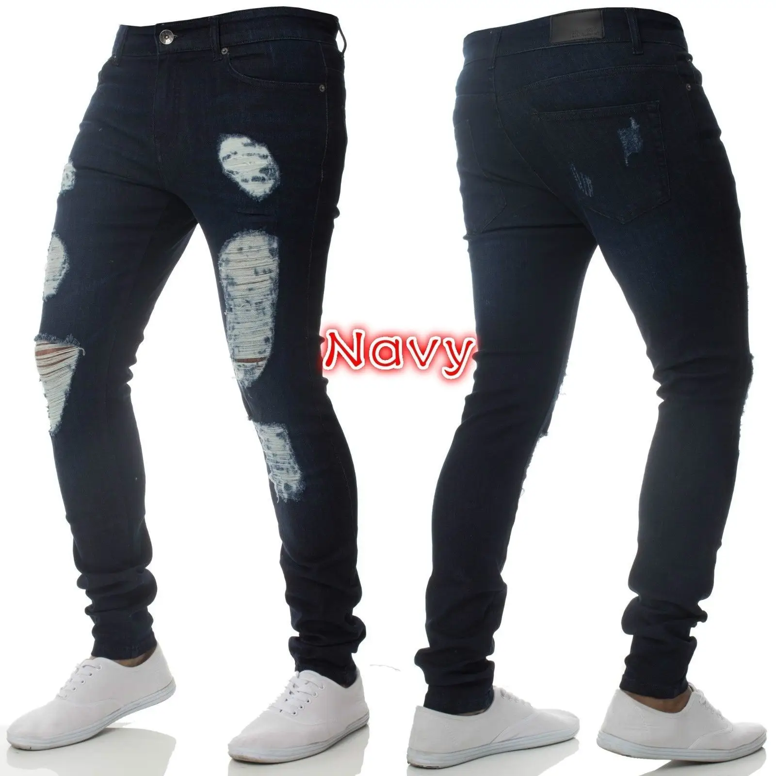 Men's Tight Denim Leggings Blue White Wash - Image 7