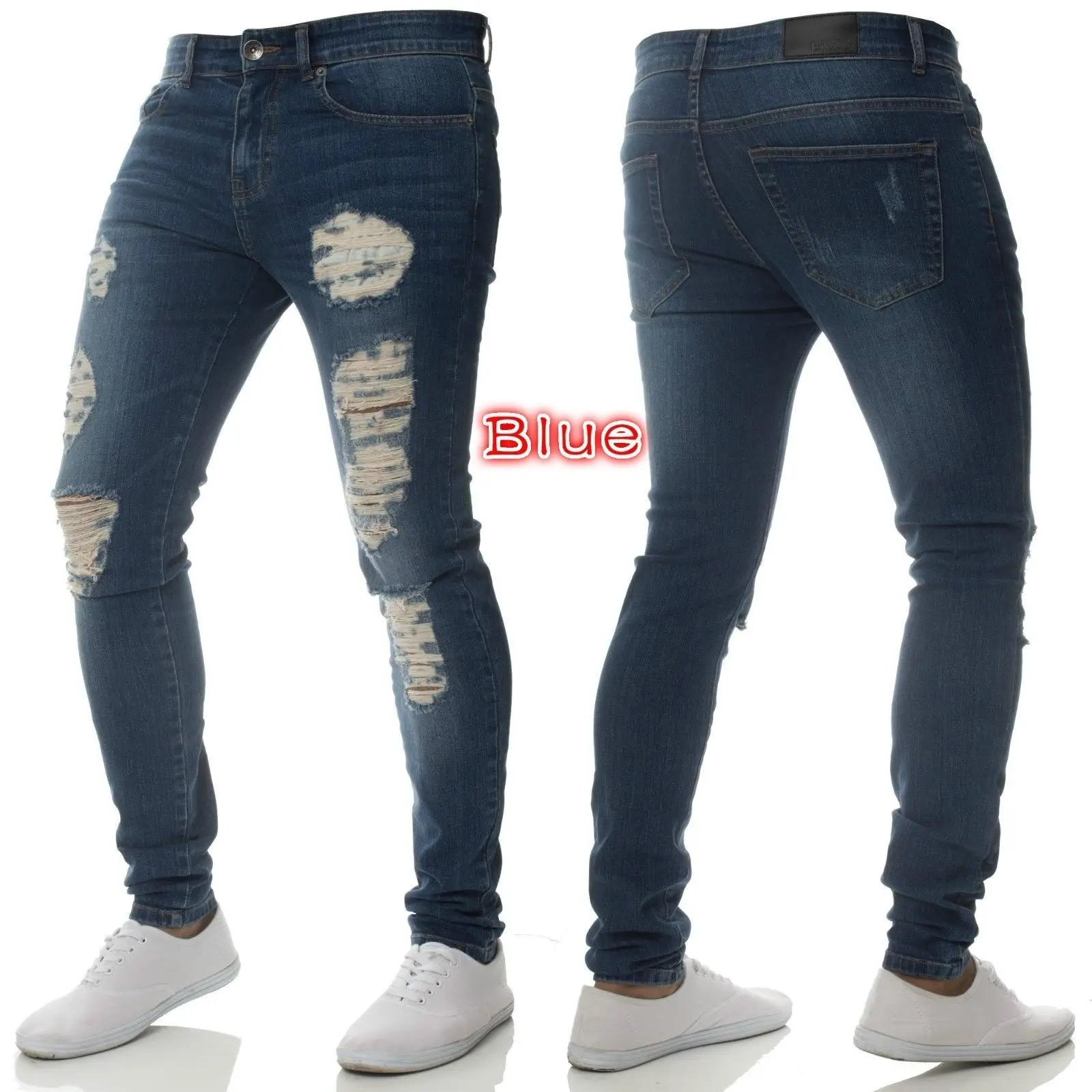 Men's Tight Denim Leggings Blue White Wash - Image 8