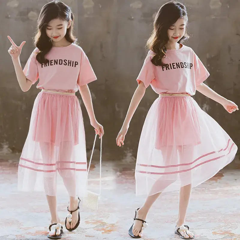 Girls Pink Korean Style Summer Outfit Set - Image 2