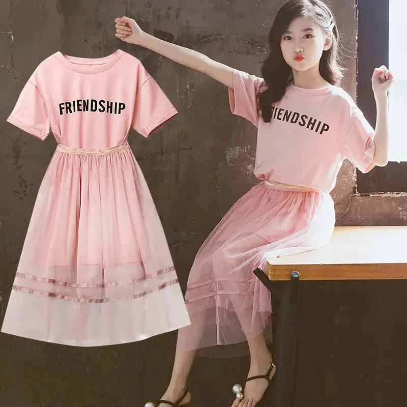 Girls Pink Korean Style Summer Outfit Set - Image 3