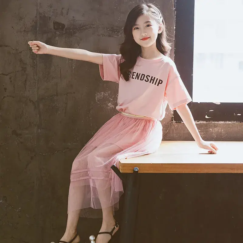 Girls Pink Korean Style Summer Outfit Set - Image 4