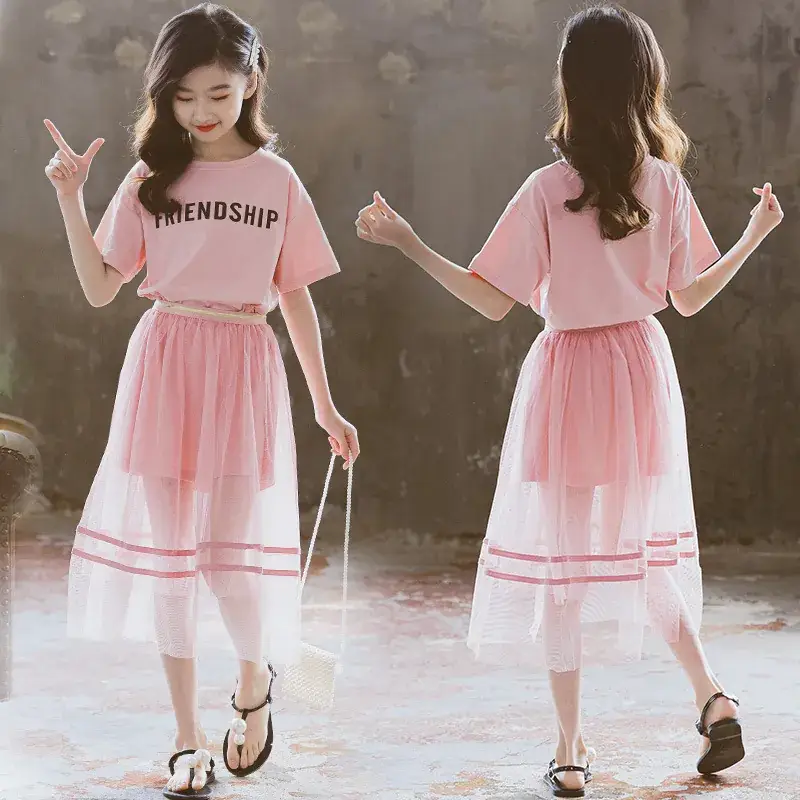 Girls Pink Korean Style Summer Outfit Set - Image 5